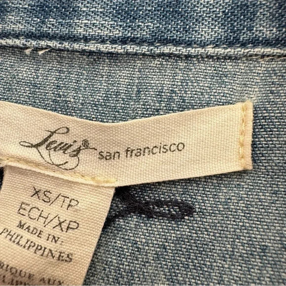 Levi’s || Western Pearl Snaps Plaid Bow Denim Long Sleeve Shirt XS - Picture 5 of 7